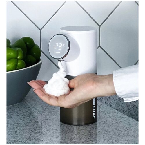 Сенсорный дозатор для жидкого мыла с LED дисплеем 320мл. Белый