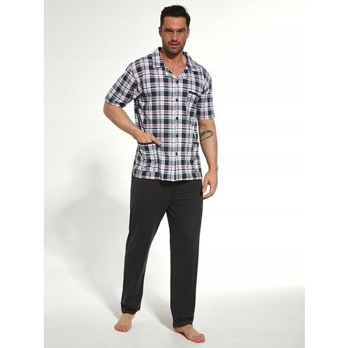 фото Пижама cornette, рубашка, брюки, карманы, пояс на резинке, трикотажная, размер l, серый, черный