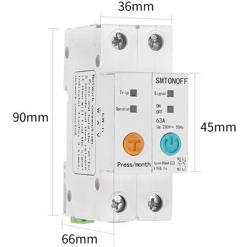 Выключатель счётчик двухполюсный на din рейку wi fi умный дом 63 А автомат с защитой от утечки работает под Алиса Яндекс 435000₽