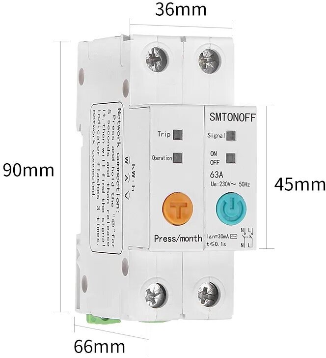 Выключатель счётчик двухполюсный на din рейку wi fi умный дом 63 А автомат с защитой от утечки работает под Алиса Яндекс