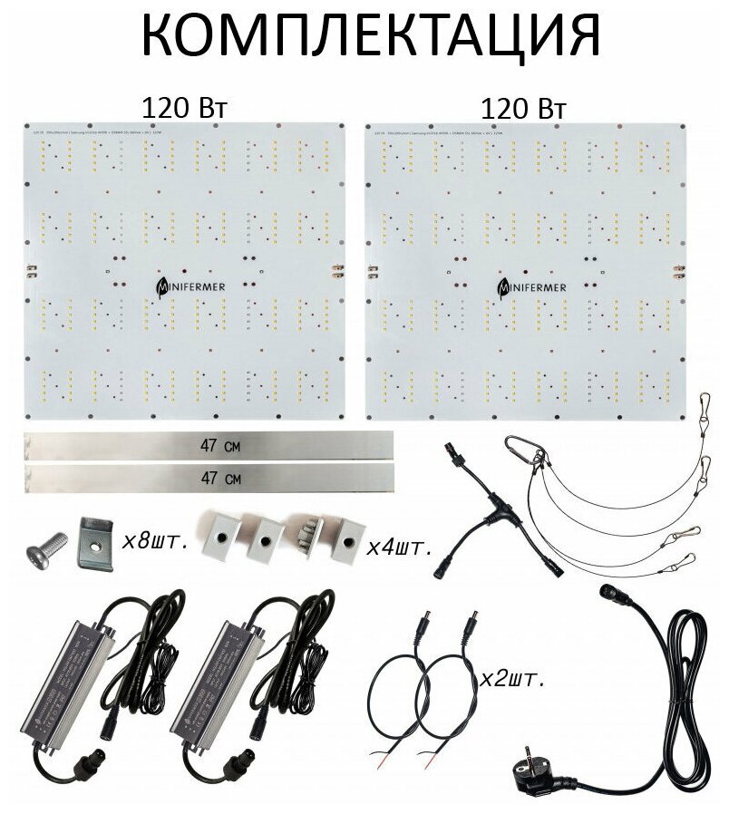 Квантум борд 240 Вт Quantum board диоды Samsung lm281B+Pro 3500K + 660nm, 58х28см - 2 х 120 Вт - фотография № 2