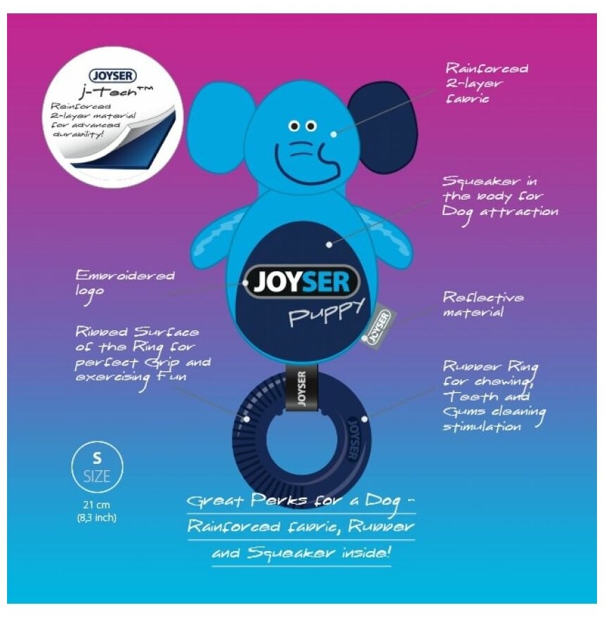Puppy Слоник с резиновым кольцом и пищалкой S/M голубой, 21см Joyser - фото №2