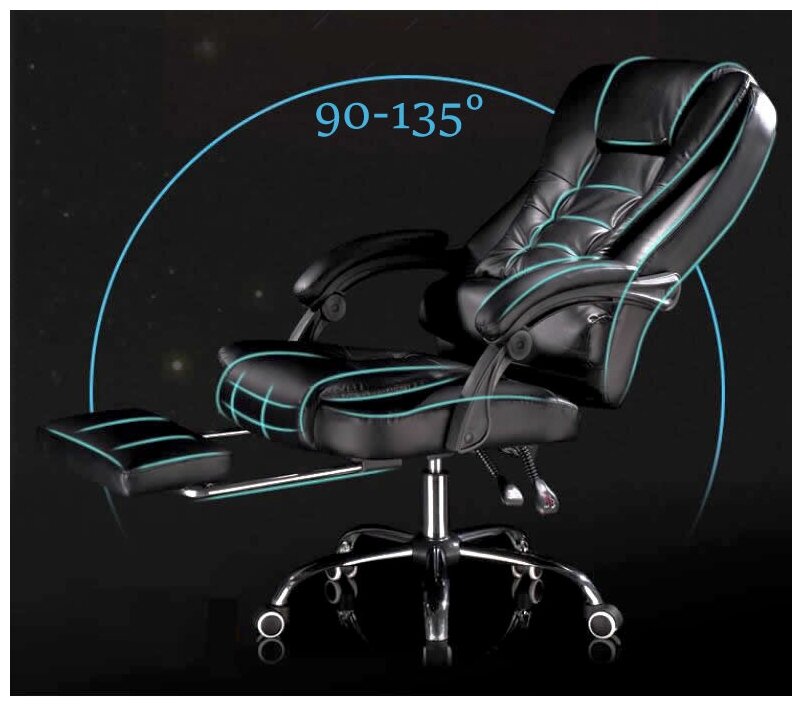 Офисное кресло для руководителя с массажем и подставкой для ног, черный - фотография № 6