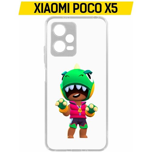 Чехол-накладка Krutoff Clear Case Brawl Stars-Дино Леон для Xiaomi Poco X5 чехол накладка krutoff clear case brawl stars леон для xiaomi poco x5 pro