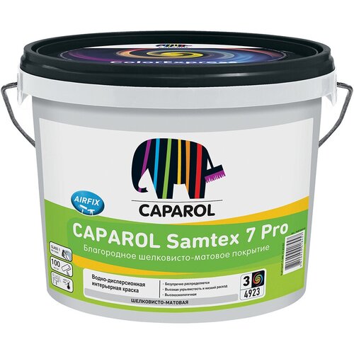 Краска интерьерная Caparol Samtex 7 Pro, акриловая, база 3, бесцветная, 9,4 caparol samtex 7 elf шелковисто матовая краска для стен и потолков белая шелковисто матовая база 1 1 25 л