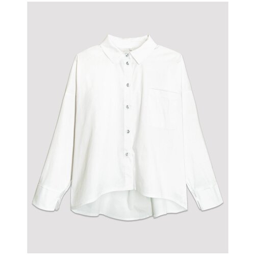 Школьная рубашка Be Friends, оверсайз, на кнопках, длинный рукав, манжеты, карманы, однотонная, размер 158, белый