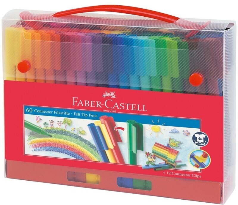 Фломастеры Faber-Castell "Connector", 60 цветов, смываемые, соединяемые колпачки (155560)