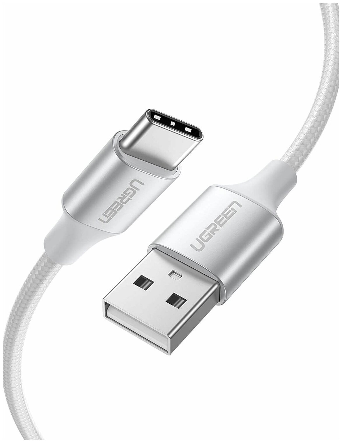 Кабель для зарядки и передачи данных USB A Male - USB C Male Ugreen 3A 0.5м в оплетке белый (60130)