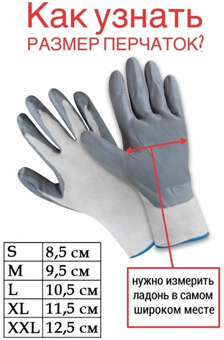 Рабочие перчатки нейлоновые с нитриловым покрытием 5 пар - фотография № 3