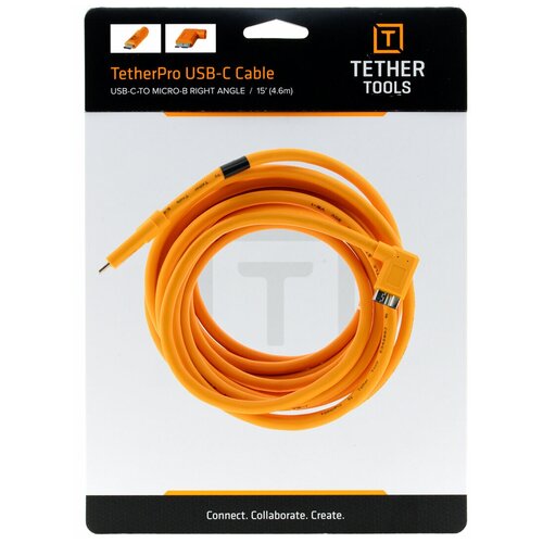 Кабель Tether Tools TetherPro USB-C to 3.0 Micro-B Right Angle 4.6m Orange (CUC33R15-ORG) кабель tether tools tetherpro usb c to usb c 1m orange cuc03 org