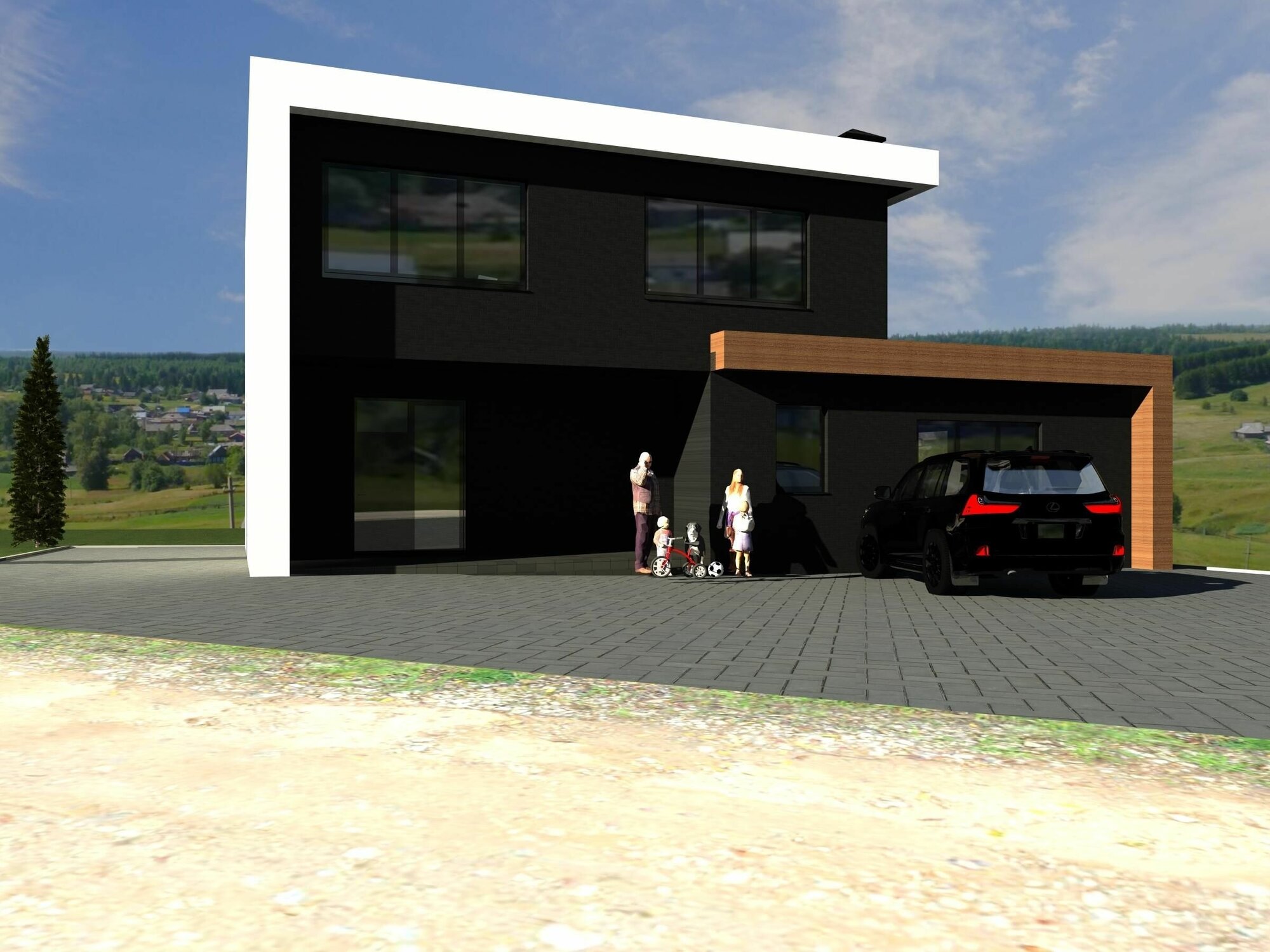 Проект двухэтажного дома без гаража из газобетонного блока с облицовкой из фиброцементных панелей площадью 223 кв.м - фотография № 2