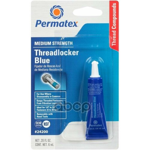 Фиксатор Резьбы Средней Фиксации Синий Permatex Medium Strength Threadlocker Blue, 6Мл В Блистере Permatex арт. 24200
