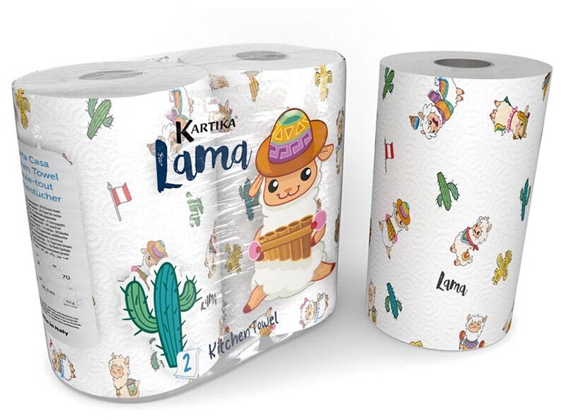 Полотенца бумажные "Лама", Kartika Collection, 2-х сл, 2 рул/70 л, World Cart
