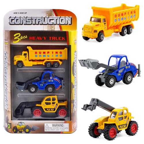 фото Детский металлический набор serinity toys, строительная техника 3в1, грейдер, трактор, грузовик