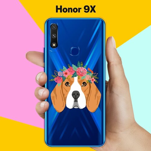 Силиконовый чехол Бигль с цветами на Honor 9X силиконовый чехол бигль на honor 9x