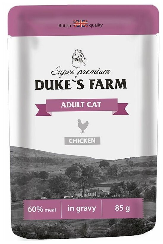 Корм для кошек DUKE'S FARM курица конс. пауч 85г - фотография № 4