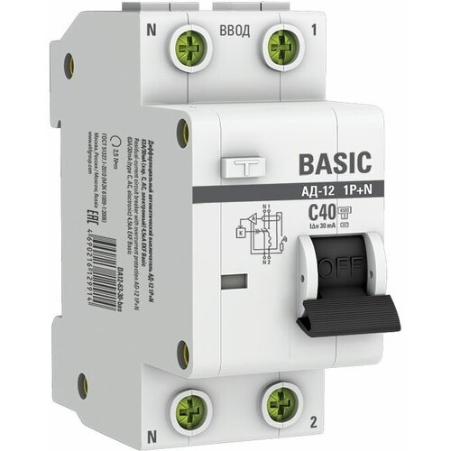 Автоматический выключатель дифференциального тока 40 А 30 мА 4,5 кА EKF Basic выключатель дифференциального тока ekf basic ад 12 1p n 16а 30ма тип ас х ка c эл 4 5ка