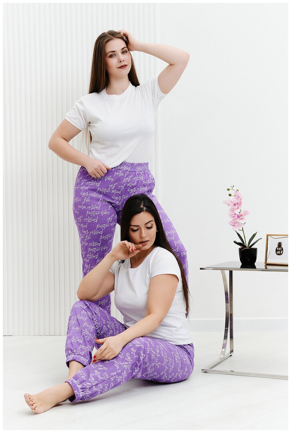 Женские домашние брюки в сиреневом цвете, размер 48 - фотография № 8