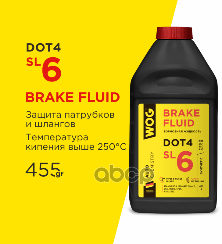 Жидкость Тормозная 455Гр - Dot 4 Sl6, Синтетическая Для Авто С Abs, Esp, Tsc И Asc, Соответствует: Iso 4925 Class 6, Sae J 17.