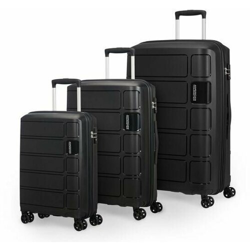 фото Комплект чемоданов american tourister, 3 шт., abs-пластик, полипропилен, ребра жесткости, водонепроницаемый, черный