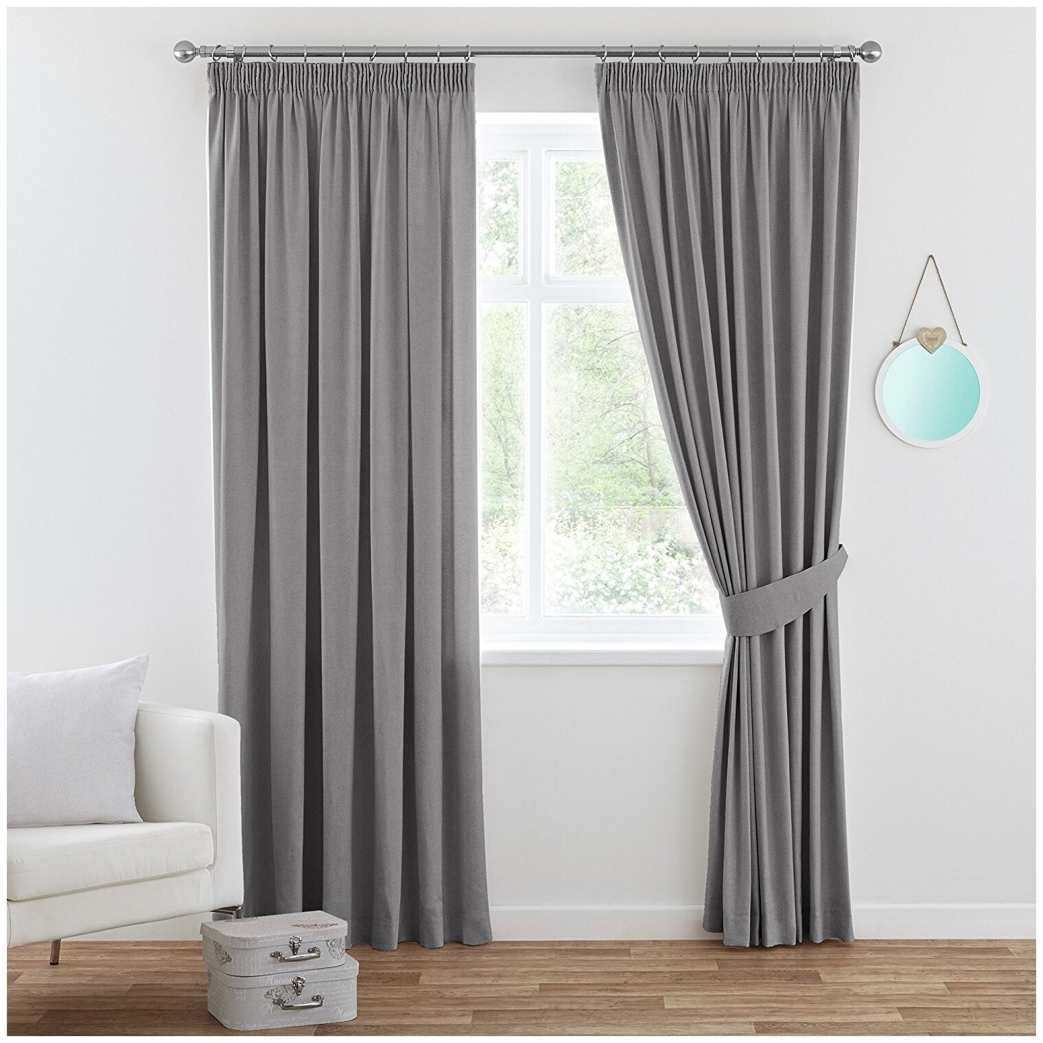 фото Комплект штор с тюлем Уют-Текстиль. Блэкаут Серый 200*270 2 шторы на ленте, тюль 400*270