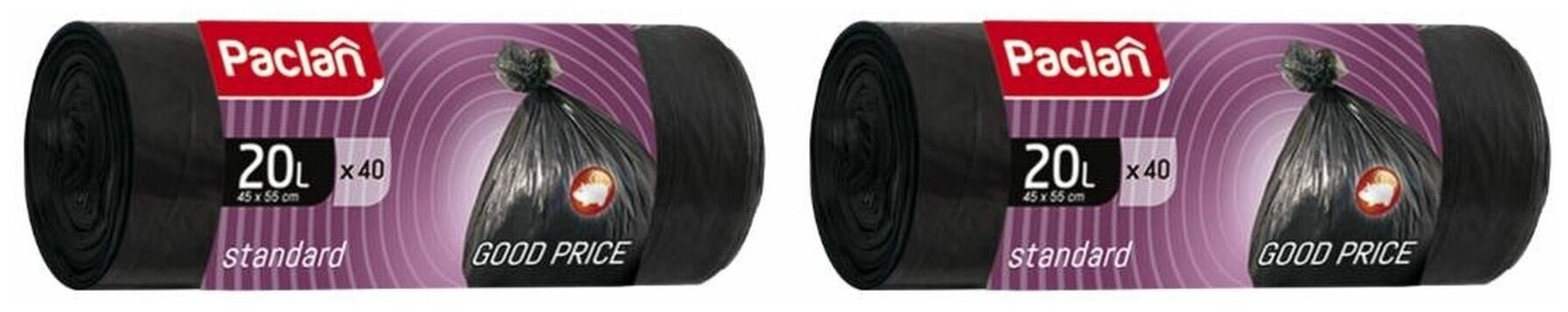 фото Paclan Мешки для мусора Standart 45х55 см, 20л, 40 шт, 2 упаковки /