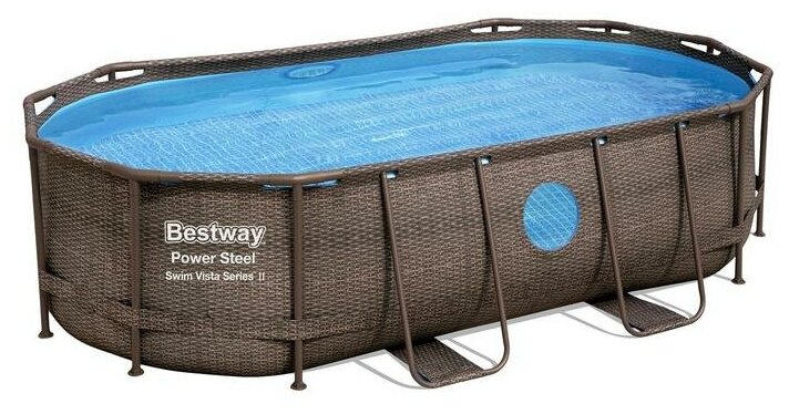 Каркасный овальный бассейн Power Steel 427x250x100 см (+ 3 аксессуара, ротанг, окошко!), Bestway - фотография № 13