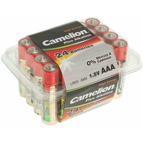 батарейка camelion plus alkaline lr03 pb24 ааа мизинчиковая lr03 1 5 в 24 шт Батарейка алкалиновая Camelion Plus Alkaline, AAA, LR03-24BOх (LR03-PB24), 1.5В, набор 24 шт.