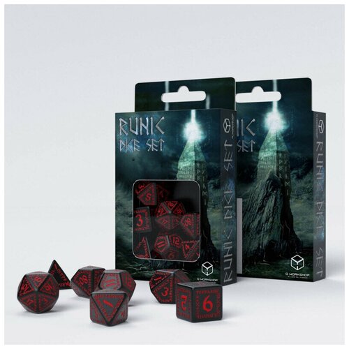 Набор кубиков для настольных ролевых игр (Dungeons and Dragons, DnD, D&D, Pathfinder) - Runic Black & red Dice Set