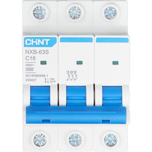 Автоматический выключатель Chint NXB-63S 3P 16А тип C 4,5 кА 400 В на DIN-рейку (296827 Chint) автоматический выключатель ekf mcb4729 3 16 b 3p 16а тип в 4 5 ка 230 в на din рейку