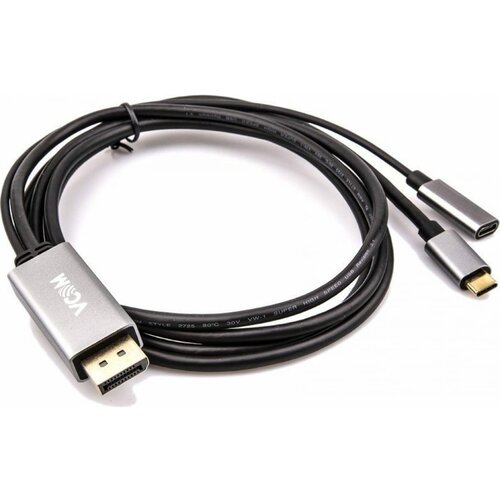 Кабель VCOM USB Type-C(M) - DisplayPort/USB Type-C(F) (CU422MCPD), 1.8 м, черно-серый переходник адаптер vcom usb type c displayport usb type c cu453 0 2 м серый