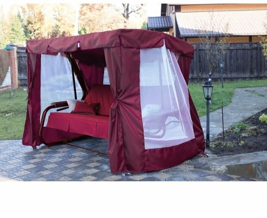 Тент-шатер + москитная сетка для садовых качелей Золотая Корона (250 х 173 х 170 см) бордовый - фотография № 6