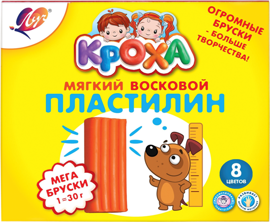 Пластилин мягкий "Кроха" (мега) 8 цветов