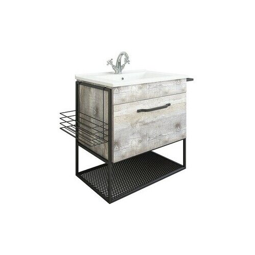 Тумба под раковину Sanflor Бруклин 60 бетон пайн экзотик/черный муар (C16403)