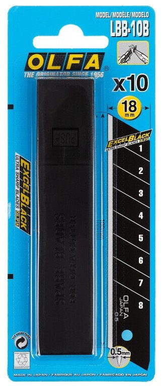 Лезвие для канцелярских ножей (Олфа)OLFA BLACK MAX (LBB-XOB) 18мм, 10шт. в упаковке