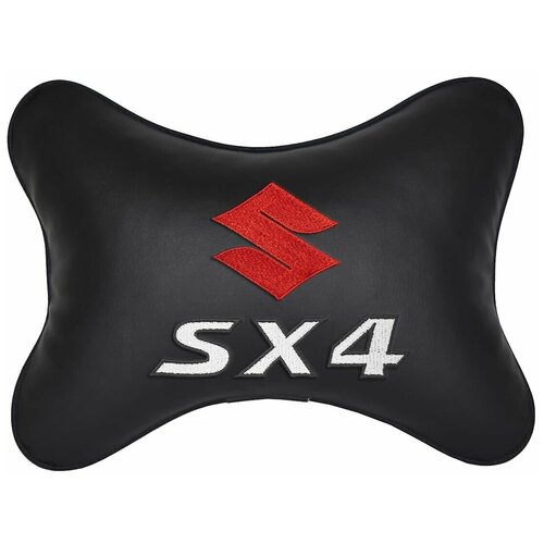 Автомобильная подушка на подголовник экокожа Black с логотипом автомобиля SUZUKI SX-4