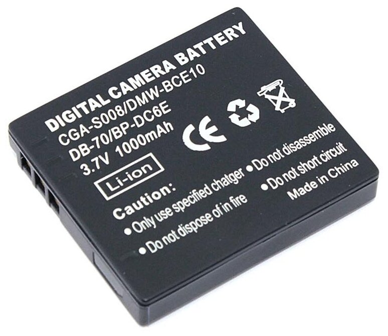 Аккумулятор для фотоаппарата Panasonic VW-VBJ10 DMW-BCE10 CGA-S008 37V 1000mAh код mb079564