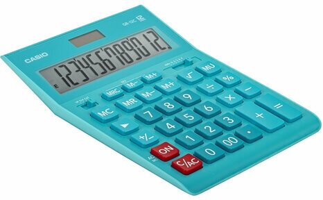 Калькулятор настольный CASIO GR-12С-LB (210х155 мм), 12 разрядов, двойное питание, голубой, GR-12C-LB-W-EP, 250441