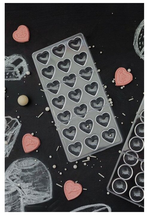 Форма для шоколада и конфет «Сердца», 28×14 см, 21 ячейка, цвет прозрачный - фотография № 10