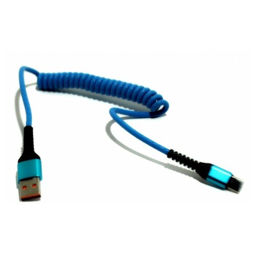 Кабель для смартфона USB TYPE-C, шнур витой 1.2м, синий, 1 шт.