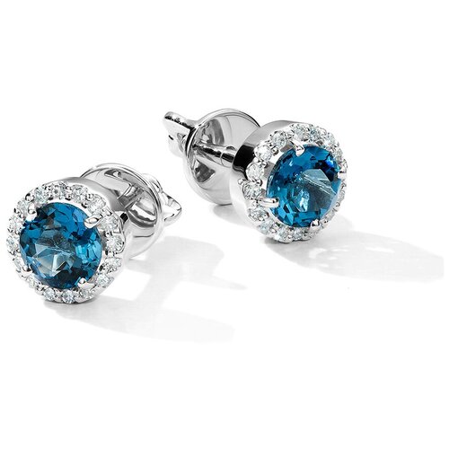 Пуссеты из белого золота 585 пробы с бриллиантами и лондон топазом