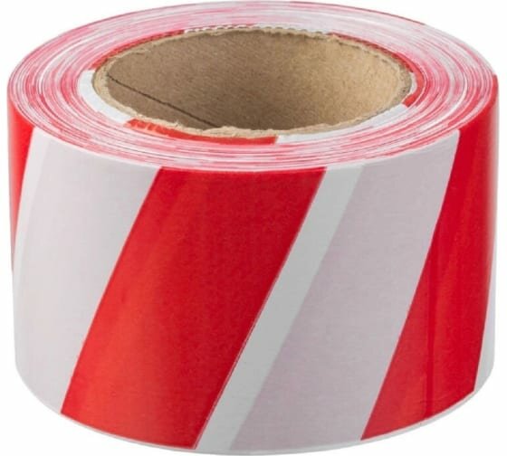 фото Лента оградительная сигнальная 50мм х 150м, красно белая, сигнальная лента высокопрочная 1шт.