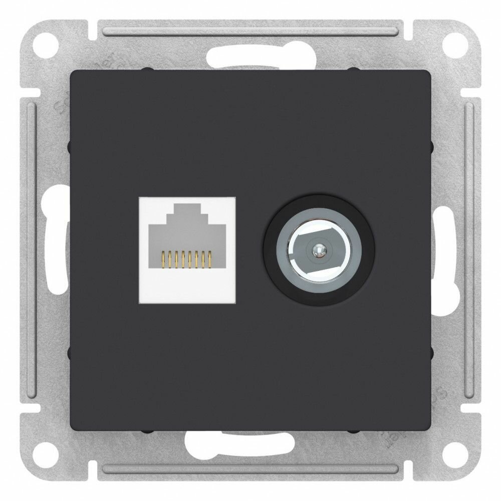 Systeme Electric AtlasDesign Карбон Розетка двойная комп+ТВ, RJ45+TV, кат.5E, механизм