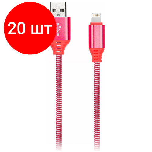 кабель lightning smartbuy 1м red ik 512ergbox Комплект 20 шт, Кабель Smartbuy iK-512NS, USB(AM) - Lightning(M), для Apple, в оплетке, 2A output, 1м, красный