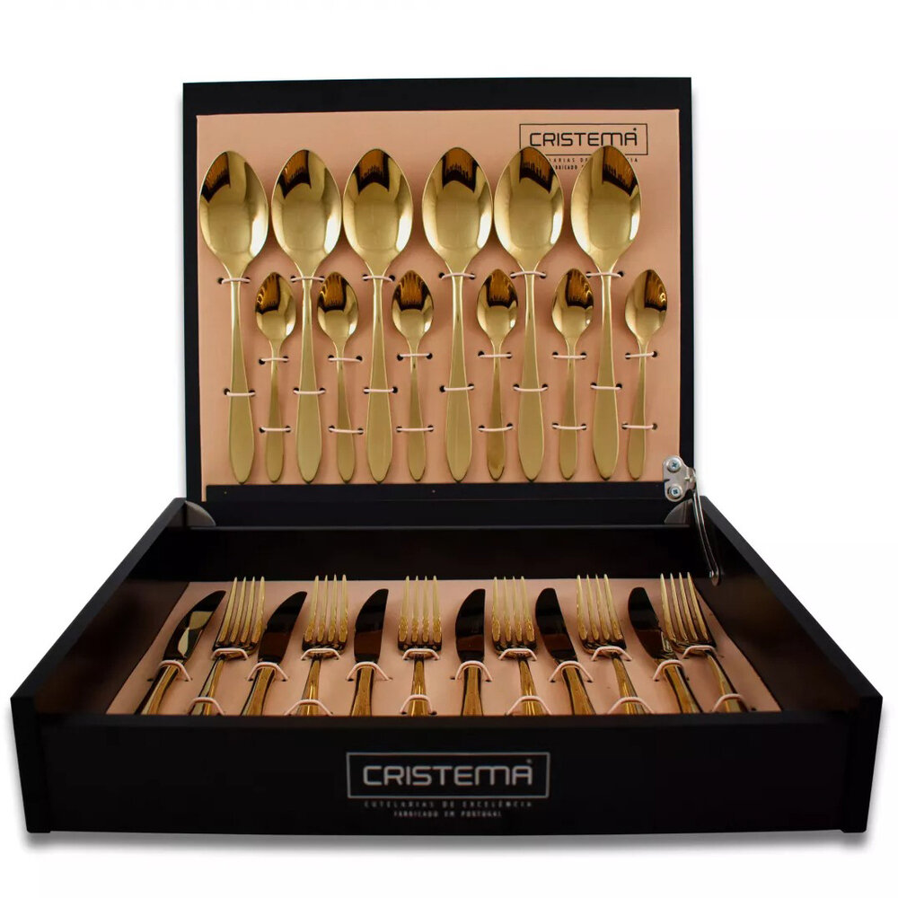 фото Набор столовых приборов из нержавеющей стали, 24 предмета, 6 персон, золотистый, зеркальная полировка, серия Colombo, Cristema, PEP-12000-24LD