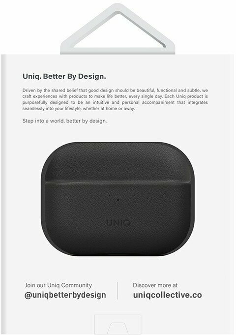 Чехол Uniq Terra Genuine Leather черный, для AirPods Pro 2 — фото 1
