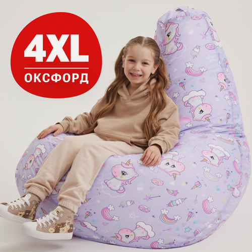 Изображение товара Кресло мешок Bean Joy, пуфик мешок, бескаркасное кресло, размер 4XL, оксфорд, Волшебные Единорог