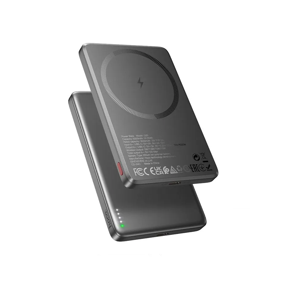 Внешний аккумулятор повербанк HOCO Q26A 10000mAh PD 20W/QC3.0 18W с magsafe, серый металлик — фото 1