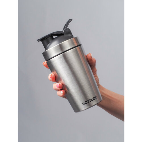 Шейкер металлический для протеина, спортивного питания 500 мл VOTTLER, стальной с венчиком