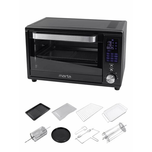Аэрогриль духовка духовой шкаф мини-печь гриль аэрофритюрница сушилка тостер 7 в 1 MARTA MT-EO4294C 32 литра конвекция шашлычница аэрофритюрница вертел черный жемчуг 18990₽